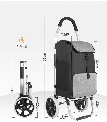 Inateck Einkaufstrolley mit großer Ladekapazität und Wärmedämmungstasche leichte Einkaufstasche mit Rollen Max. Belastbarkeit 45 kg 41L Schwarz - BJQKRBJK