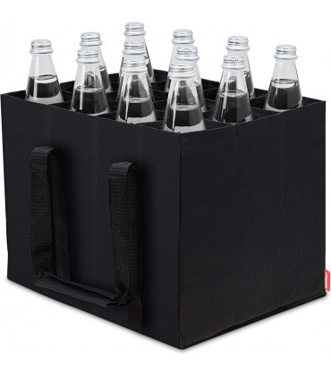 achilles Flaschentasche Bottle Bag für 12 x 1,5 Liter Flaschen Bottlebag Tragetasche mit Trennwänden für Flaschen Einkaufstasche mit 12 Fächern schwarz 36 cm x 27 cm x 27cm - BVGZRM3W