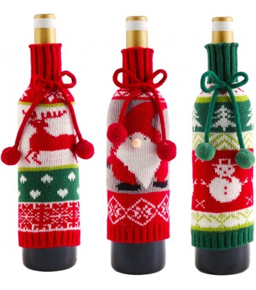 Meyas Weihnachten Weinflasche Abdeckung 3Stücke Geschenktüten Flaschen Rotwein Taschen für Dress up Weinflasche Wiederverwendbare Wein Geschenk Taschen für Home Dinner Party Dekoration Tischdekoration - BELLKMK1