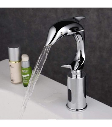 Creative Dolphin Model Copper Bathroom Wash Basin Faucet Home Hotel Plating Silver Electronic Induction Single Hole Faucet Kitchen Faucet - BWOKP24A