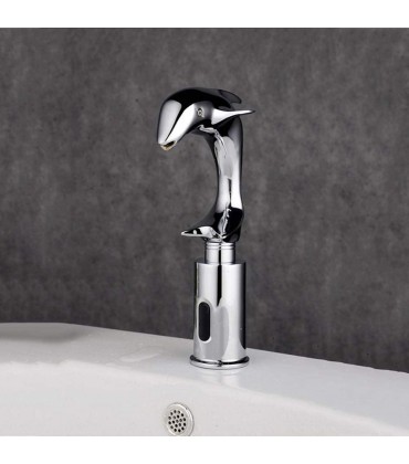 Creative Dolphin Model Copper Bathroom Wash Basin Faucet Home Hotel Plating Silver Electronic Induction Single Hole Faucet Kitchen Faucet - BWOKP24A