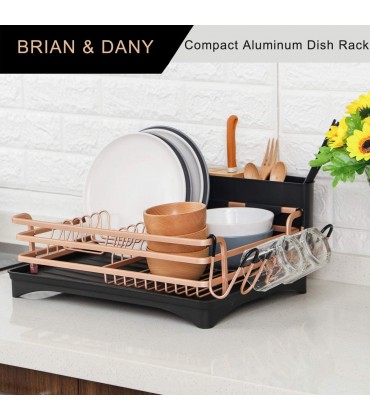 BRIAN & DANY Abtropfgestell Geschirrkorb Aluminium mit becherhalter und Besteckkorb Geschirrabtropfgitter mit schwenkbarem Ausgießer Golden - BBWOSK8M