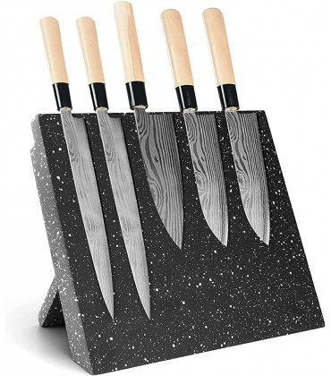 ceuao Messerblock Magnetisch ohne Messer Messer Block Schwarz für bis zu 6 Messer Synthetisches Holz MDF Edles Schwarz Marmormuster Messerhalter magnetisch für alle Küchenmesser - BNGIQN7M
