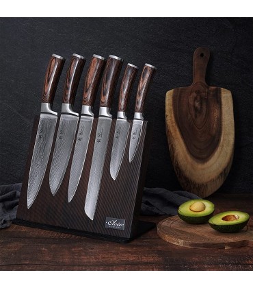 Oleio hochwertiger angewinkelter magnetischer Design Messerblock für bis zu 6 Messern I Zeitloses Messerbrett aus massivem 3cm Pinienholz mit starken Magneten & Edelstahlsockel ohne Messer - BQPBB1AW