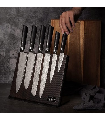 Oleio hochwertiger angewinkelter magnetischer Design Messerblock für bis zu 6 Messern I Zeitloses Messerbrett aus massivem 3cm Pinienholz mit starken Magneten & Edelstahlsockel ohne Messer - BQPBB1AW