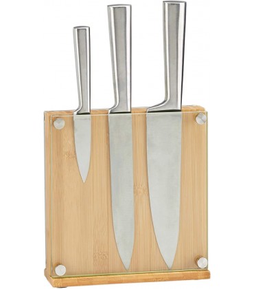 Relaxdays Bambus Messerblock mit Glas quadratischer Küchenblock für 8 Messer 20 x 20 Messerständer unbestückt natur - BMAUSWQQ