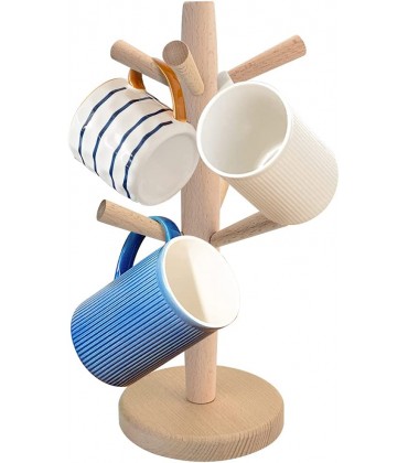 SPEACOUR 6 Haken Tassenhalter Natürliches Holz Tassenständer Holz Tassen Halter Kaffee Becherhalter Brezelbaum Küche Tassenbaum für Kaffeetasse Teetasse Becher（32cm） - BCMEWJEW