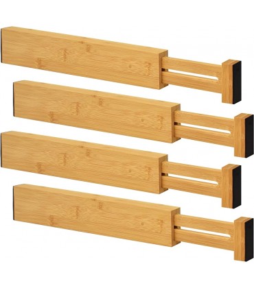 Joejis Federbelasteter Bambus-Schubladenteiler 33cm bis 43cm erweiterbarer Schubladen-Organizer-Teiler 4er-Set multifunktionale Schubladen-Teiler für Kleidung Besteck Werkzeuge und mehr - BSPEHJ7A