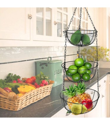3 hängende Obstschalen mit Deckenhaken 84 cm Dreiteiliger Obstkorb hängend mit Deckenhaken Obst Hängekorb Eisenobst Küchenampel zum Aufhängen von Früchten oder zur Dekoration des Wohnzimmers - BHRJLBQD