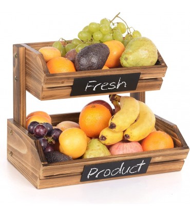 Obstkorb aus Holz mit Tafeln 2-stufiger Obst und Gemüse Aufbewahrung Obstschale für Küchenarbeitsplatte Home Dekorative Lagerung Obst Etagere Obstregal - BNZXMAJB