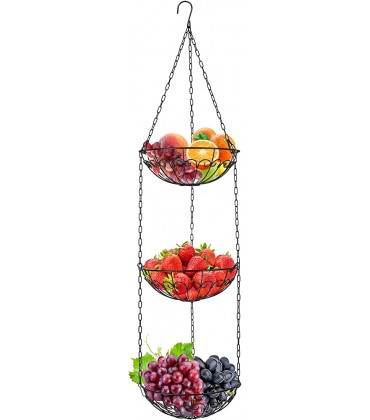 Obstkorb hängend mit Haken 3 Etagen Eisenkörbe Obst Gemüsekorb Hängekorb für Küche Restaurants Obstschalen zum Aufhängenschwarz - BYJYCB5N