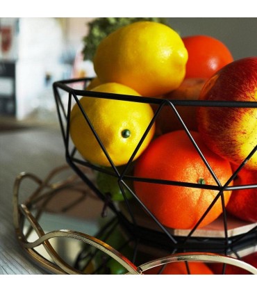 VILDE Korb für Obst und Gemüse aus Metall | Im geometrischen LOFT-Stil | Schwarze industrielle Schüssel | 26 cm - BZSEL8JJ