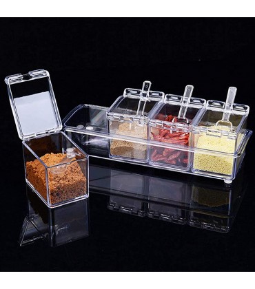 Küche Gewürzbox Set Mit Löffeln Küche Acryl-Gewürzbox Aufbewahrungsbehälter Küche Multifunktion Plastik Gewürzbox Mit Löffeln Und Abdeckungen Für Gewürze Salz Zucker  Küchenutensilien Transparent - BEBGZMBV