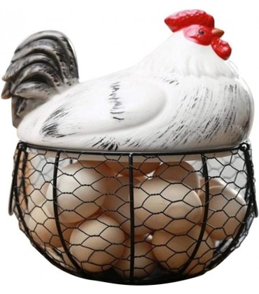 Eierkorb Obstkorb | Metall Mesh Draht Korb mit Griffen Keramik Huhn Geformt Top für Küche Aufbewahrungskörbe - BKPTUWJH