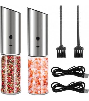 Braoses 2PCS Elektrische Salzmühle USB Aufladbar Salz und Pfeffermühle Elektrisch mit LED-Licht Gewürzmühle Verstellbarem Keramikmahlwerk Einstellbare Grobkörnigkeit Einhandbedienung 280ML - BBDLQEHB