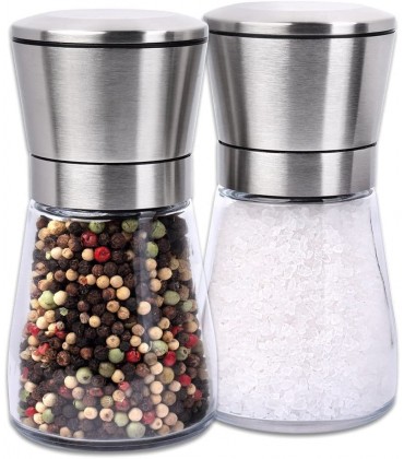 Schramm® 2 Stück Salz- und Pfeffermühle im Set ca. 13cm Gewürzmühlen manuell Edelstahl unbefüllt mit Keramik Mahlwerk Salzmühle Pfeffermühle - BGDLG8Q4