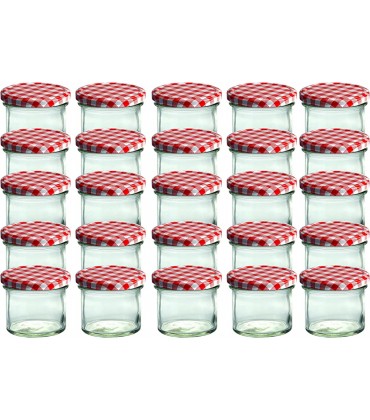 CapCro 25er Set Sturzglas 125 ml Marmeladenglas Einmachglas Einweckglas to 66 rot Karierter Deckel - BXPSSQQ3