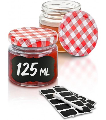 Praknu 25 Marmeladengläser Klein 125ml Mit Etiketten & Stift Luftdicht Spülmaschinenfest Ideal zum Verschenken - BKNIRE16