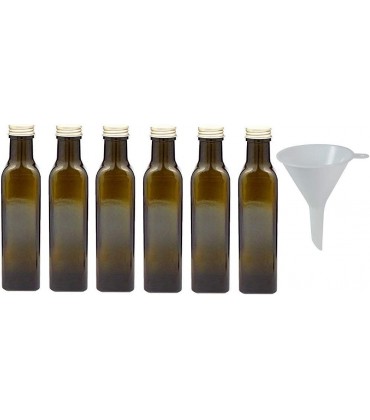 Viva Haushaltswaren 6 x braune Glasflasche Ölflasche 250 ml mit goldfarbenem Verschluss leere Flaschen als Vorratsbehälter & Essigflasche verwendbar inkl. Trichter Ø 7 cm - BQSHEE5J