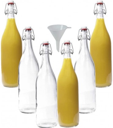 mikken 6X Glasflasche 1 Liter mit Bügelverschluss aus Porzellan inkl Trichter Transparent - BKBHOJD1