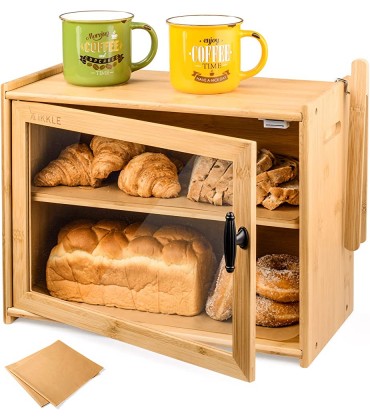 Brotkasten Bambus Brotbehälter 2-Lagiger Brotbox Brotkästen Visualisiert für Brot Röstbrot 40x31x20LxBxHcm Natur Bambus - BGIVIB11