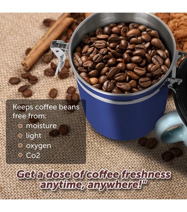Chef's Star Kaffeedose für gemahlenen Kaffee oder Kaffeebohnen mit Messschaufel Edelstahl luftdichter Kaffeedose mit eingebautem Ventil 150 ml Flüssigkeit Blau - BKNZK74E