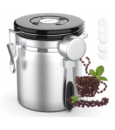 Edelstahl-Kaffeedose luftdicht Behälter mit Löffeln rostfrei Lebensmittelbehälter mit Datums-Tracker Bohnen Zucker Tee 624 ml Silber 453 ml - BIOSRB1W