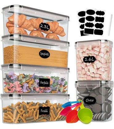 Withosent Vorratsdosen Luftdicht 6er Set Aufbewahrungsbox Küche mit Deckel aus Plastik 2,3L Spaghetti Aufbewahrung Pasta Vorratsbehälter für Nudeln Müsli Cornflakes2.3L 1.6L - BGYAMAJQ