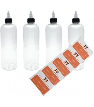 4 x 500ml Kunststoffflaschen aus PET mit Twist-Off Deckel inkl. 5 Etiketten Twist Cap Leerflasche Twist Top Soßenflaschen Quetschflaschen Dosierflaschen Ketchupflaschen Saucenflaschen - BALUKKKD