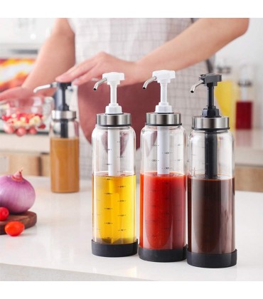 YARNOW Sauce Sirup Spender Flasche Glas Olivenöl Dispenser mit Presse Pumpe Kopf für Hausgemachte Hot Sauce Ketchup Salat Dressing Grill Sauce 500ML - BNNVDQM2