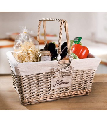 Dekoleidenschaft Einkaufskorb „Home“ mit Henkel geflochten stapelbar Vintage Picknickkorb Weidenkorb Tragekorb - BVEGKWN1