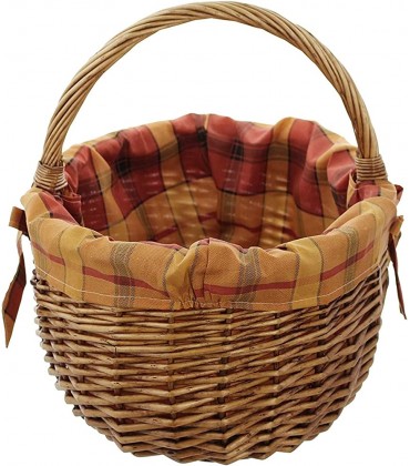 Dekoleidenschaft großer Einkaufskorb aus Weide mit Karierter Textileinlage Bügelkorb Weidenkorb Picknickkorb - BUKLMD72