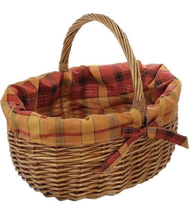 Dekoleidenschaft großer Einkaufskorb aus Weide mit Karierter Textileinlage Bügelkorb Weidenkorb Picknickkorb - BUKLMD72