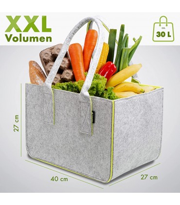 Tebewo Shopping Bag aus Filz große Einkaufs-Tasche mit Henkel Einkaufskorb Faltbare Kaminholztasche zur Aufbewahrung von Holz vielseitige Tragetasche auch für Spielzeug grau gelb - BIJMFE5V