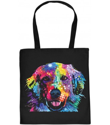 Golden Retriever Motiv Stofftasche Hunde Tasche : Golden Hunderassen Neon Kunstdruck Baumwolltasche Farbe: schwarz - BRNHL95K