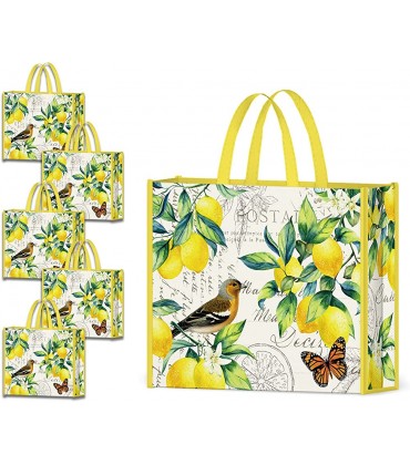 NymphFable 5 Stück Einkaufstasche Wiederverwendbare Zitronen Vogel Schmetterling Tote Bag Groß Tragetasche - BHYWABMD