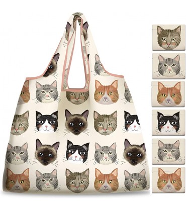NymphFable 6 Stück Einkaufstasche Wiederverwendbare Katze Tier Einkaufstaschen Groß Faltbar Wasserdicht Einkaufstüte - BCIKLNAD